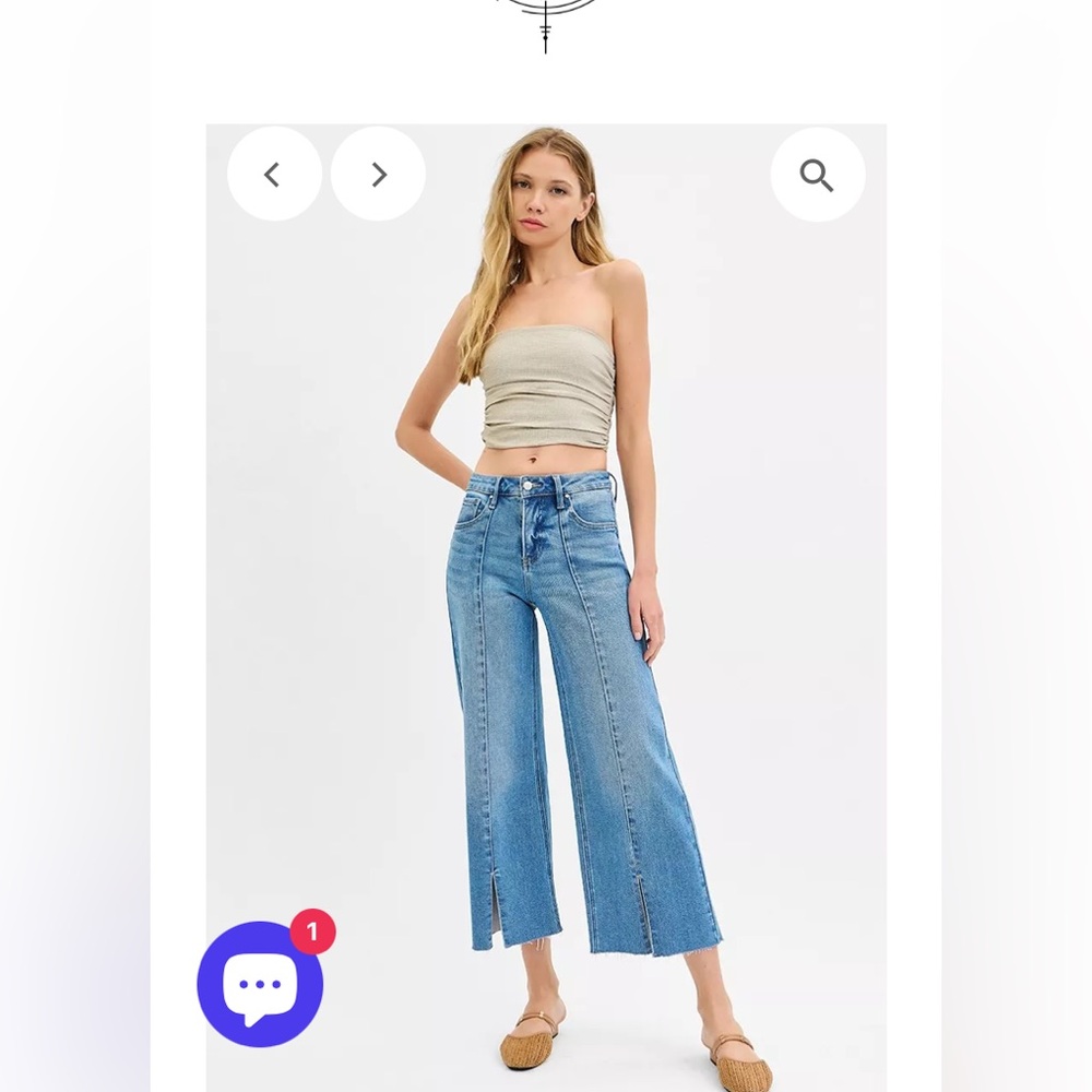 Risen mid rise tummy control split wide leg crop jeans - Picture 2 of 15